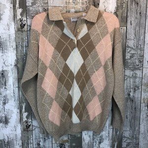 Vintage women sweater argyle medium collar International Stefano